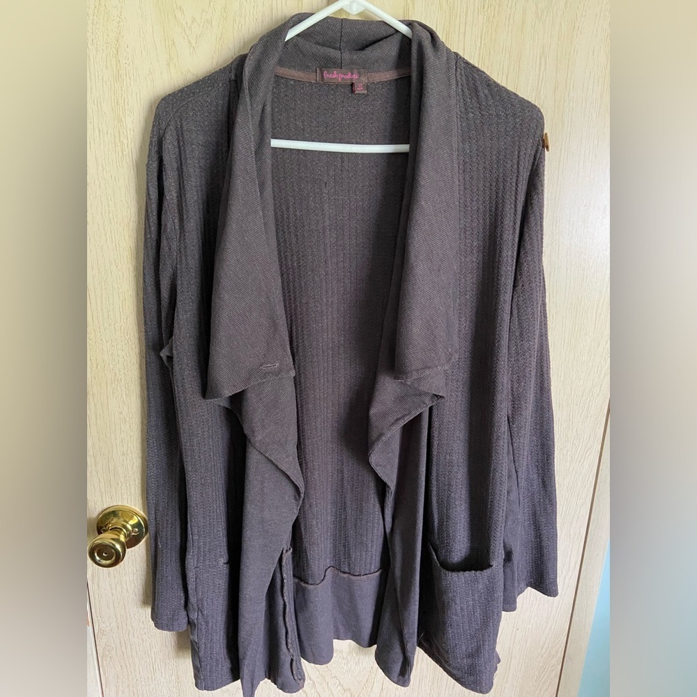 Fresh Produce Jacket Grey Brown Thermal Knit Asymmetric Womens Sz Large